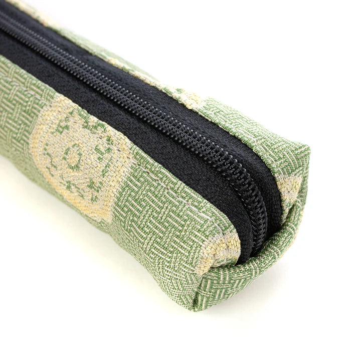 Nishijin-ori Pencil Case - Ring Pattern / Green - , Made in Kyoto, Japan, Japanese traditional craft pen case