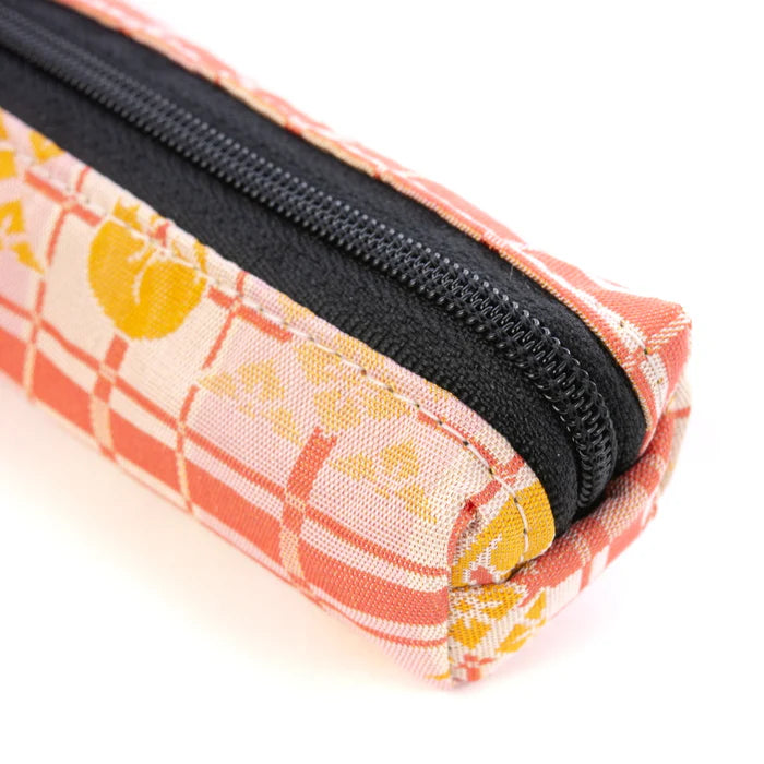 Nishijin-ori Pencil Case - Good-Luck Cat and Cross Stripes Pattern / Pink - , Made in Kyoto, Japan, Japanese traditional craft pen case