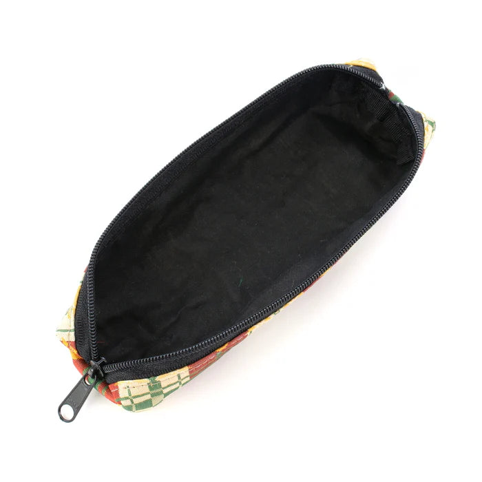 Nishijin-ori Pencil Case - Good-Luck Cat and Cross Stripes Pattern / Brown - , Made in Kyoto, Japan, Japanese traditional craft pen case