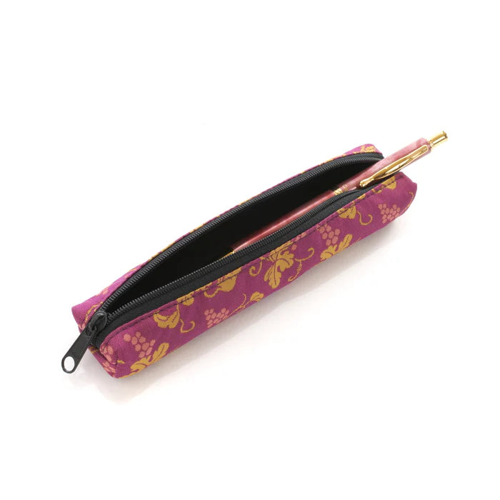 Nishijin-ori Pencil Case - Grapes and Mice Pattern - , Made in Kyoto, Japan, Japanese traditional craft pen case