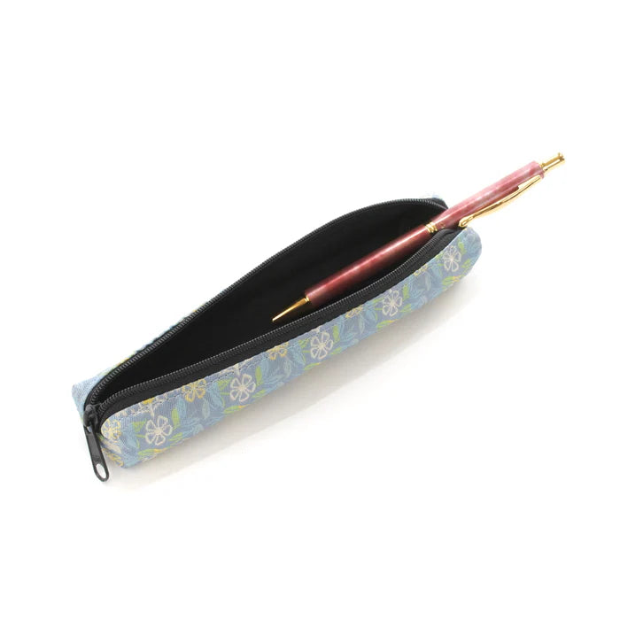 Nishijin-ori Pencil Case - Marrying Mice in the Cut-paper Appearance / Blue-Grey - , Made in Kyoto, Japan, Japanese traditional craft pen case