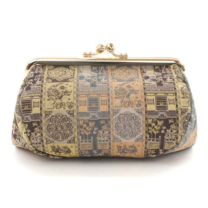 Nishijin-ori Small Pouch - Wildlife and Flower -, Made in Kyoto, Japan, Cosmetic Pouch, Makeup Pouch, Japanese Gamaguchi Pouch, Travel Toiletry Pouch, Stationery Pouch, Bag organizer, Bag in Bag