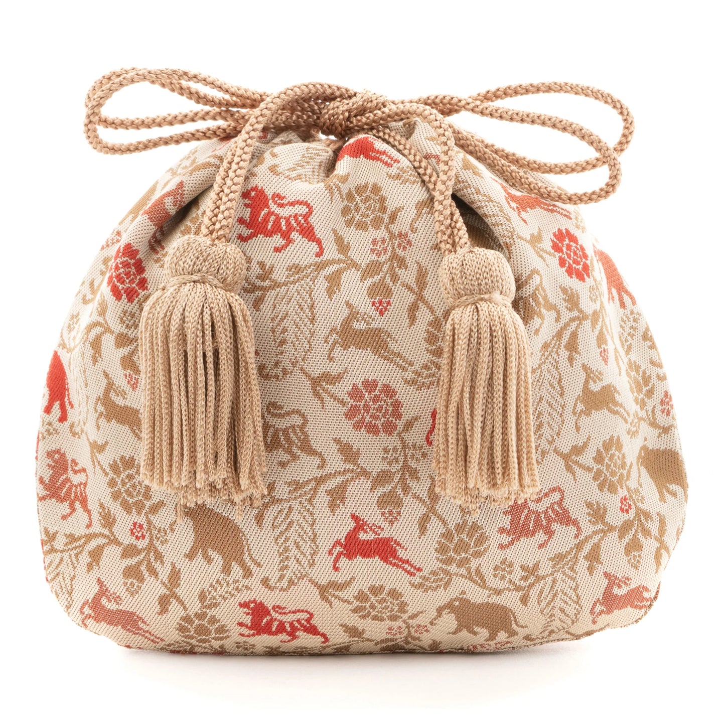 Nishijin-ori Small Drawstring Bag - Tiger / Cream -, Made in Kyoto, Japan, Japanese traditional craft purse