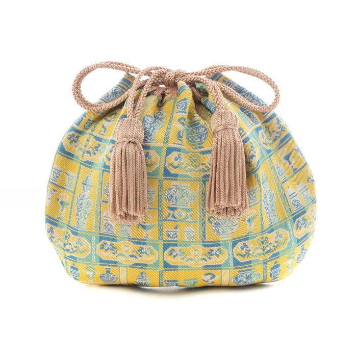Nishijin-ori Small Drawstring Bag - Snake / Yellow -, Made in Kyoto, Japan, Japanese traditional craft purse
