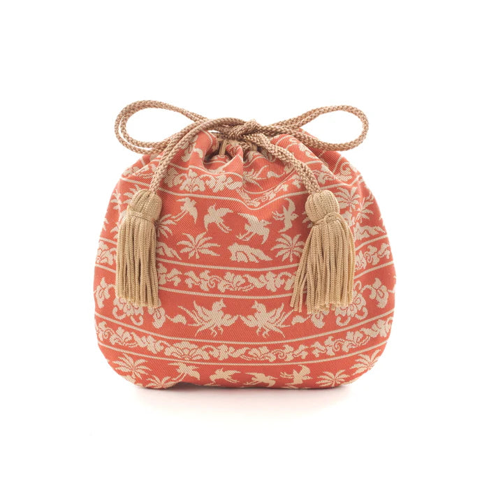 Nishijin-ori Small Drawstring Bag - Bird / Rose -, Made in Kyoto, Japan, Japanese traditional craft purse