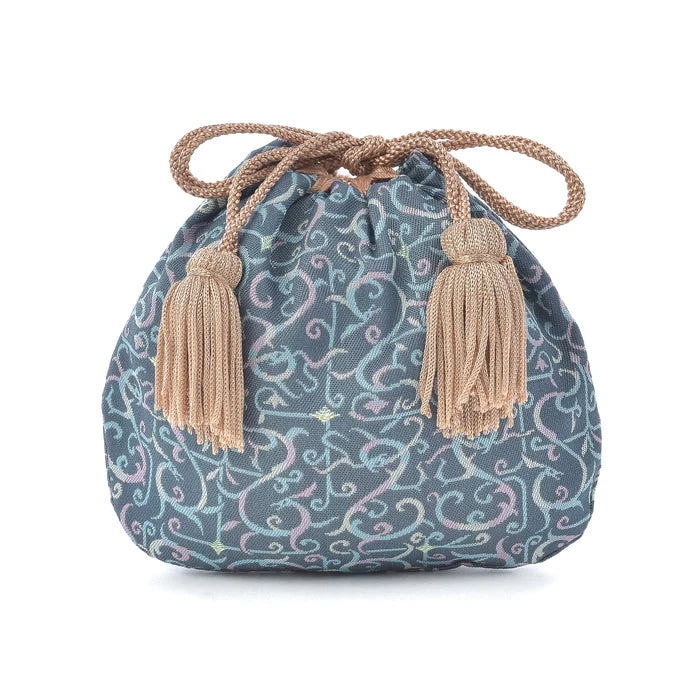 Nishijin-ori Small Drawstring Bag - Dragon / Navy Blue -, Made in Kyoto, Japan, Japanese traditional craft purse