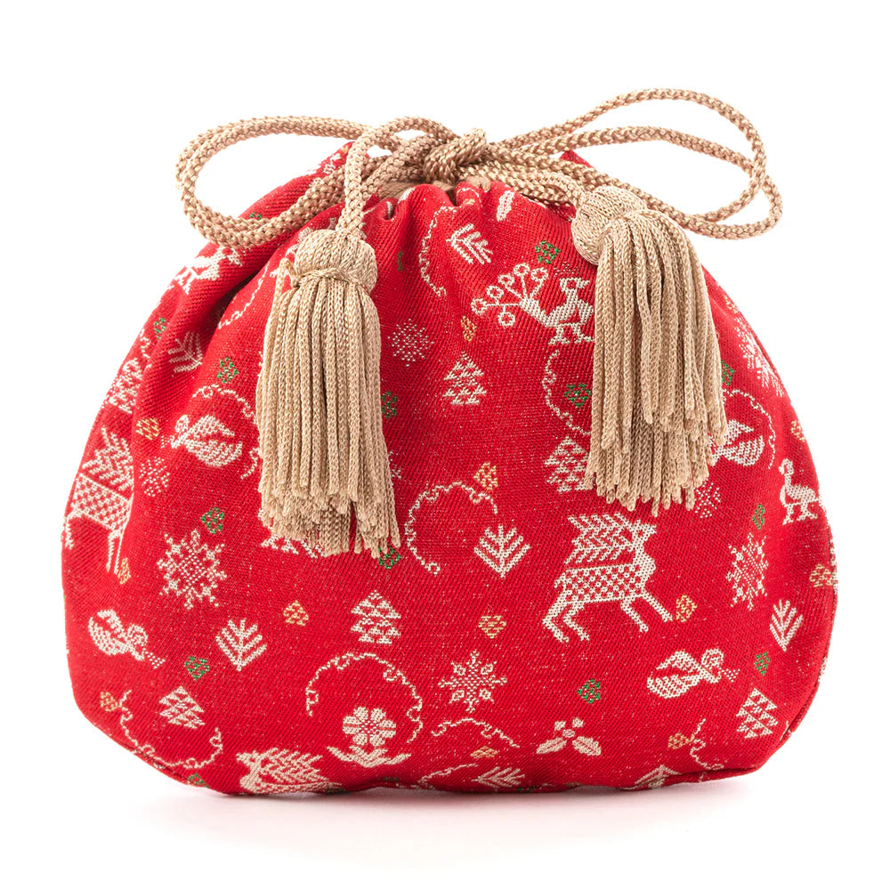 Nishijin-ori Small Drawstring Bag - Reindeer -, Made in Kyoto, Japan, Japanese traditional craft purse