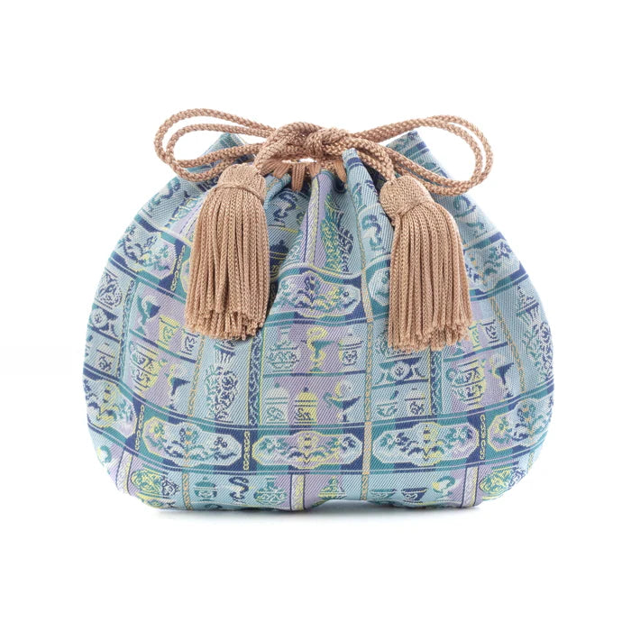 Nishijin-ori Small Drawstring Bag - Snake / Blue -, Made in Kyoto, Japan, Japanese traditional craft purse