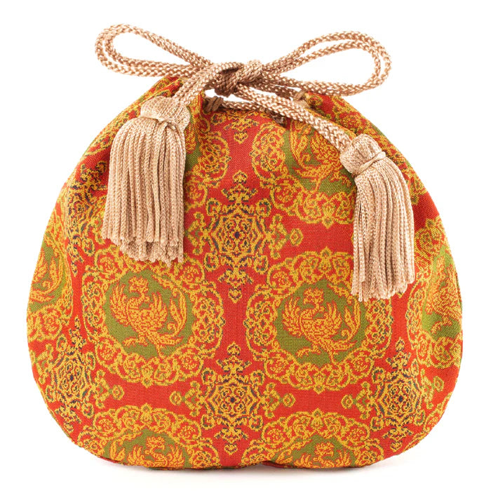 Nishijin-ori Small Drawstring Bag - Phoenix / Red -, Made in Kyoto, Japan, Japanese traditional craft purse