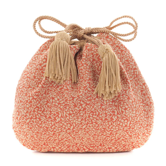 Nishijin-ori Small Drawstring Bag - Flower and Arabesque Pattern / Rose -, Made in Kyoto, Japan, Japanese traditional craft purse