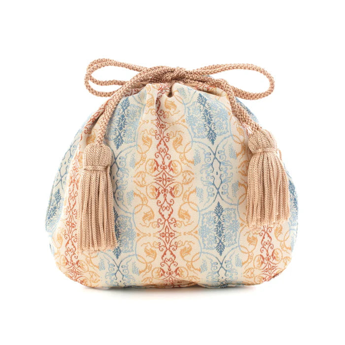 Nishijin-ori Small Drawstring Bag - Grapevine / Brown and Blue -, Made in Kyoto, Japan, Japanese traditional craft purse