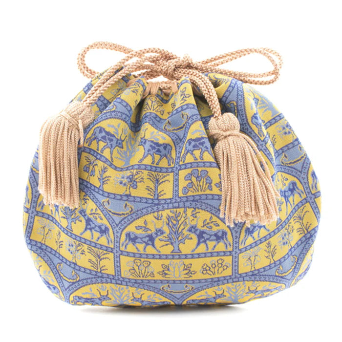 Nishijin-ori Small Drawstring Bag - Bull -, Made in Kyoto, Japan, Japanese traditional craft purse