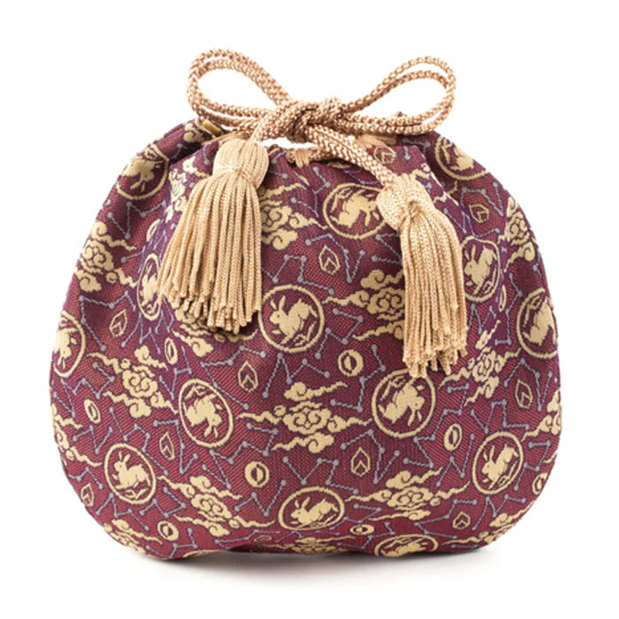 Nishijin-ori Small Drawstring Bag - Rabbit / Purple -, Made in Kyoto, Japan, Japanese traditional craft purse