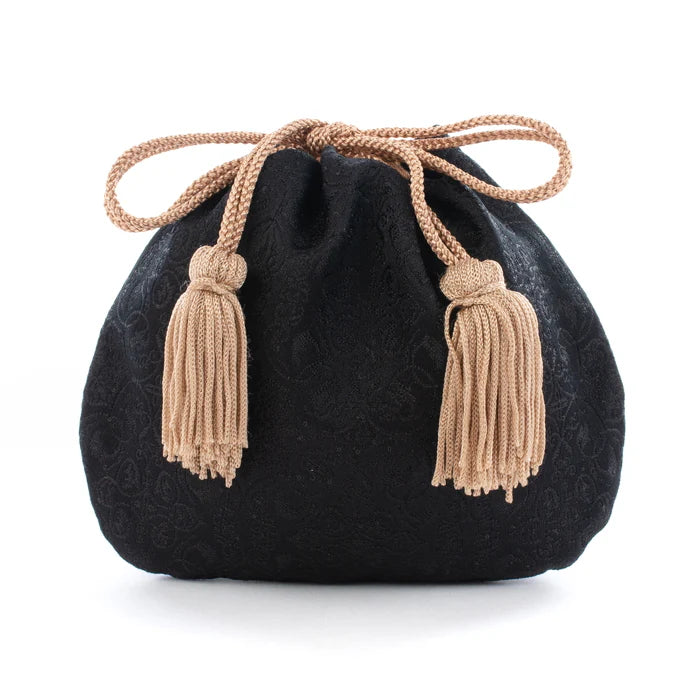 Nishijin-ori Small Drawstring Bag - Grapevine / Black -, Made in Kyoto, Japan, Japanese traditional craft purse