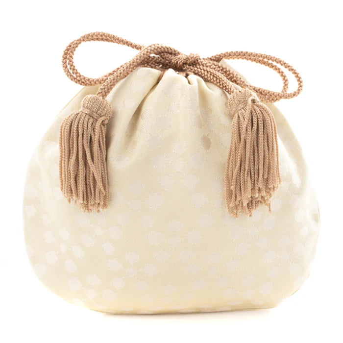 Nishijin-ori Small Drawstring Bag - Plum Blossom / White -, Made in Kyoto, Japan, Japanese traditional craft purse