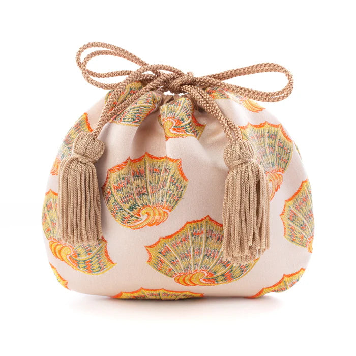 Nishijin-ori Small Drawstring Bag - Shell -, Made in Kyoto, Japan, Japanese traditional craft purse