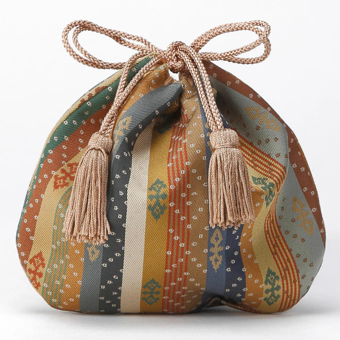 Nishijin-ori Small Drawstring Bag - Stripe Pattern -, Made in Kyoto, Japan, Japanese traditional craft purse