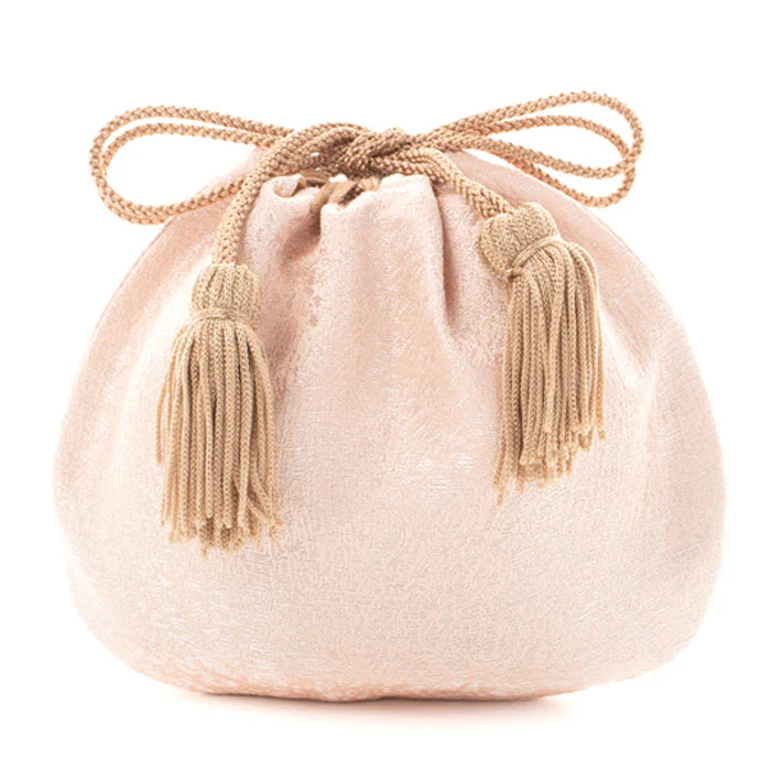 Nishijin-ori Small Drawstring Bag - Crumpled Pattern / Pink -, Made in Kyoto, Japan, Japanese traditional craft purse