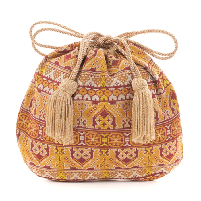 Nishijin-ori Small Drawstring Bag - Cock / Dark Red -, Made in Kyoto, Japan, Japanese traditional craft purse