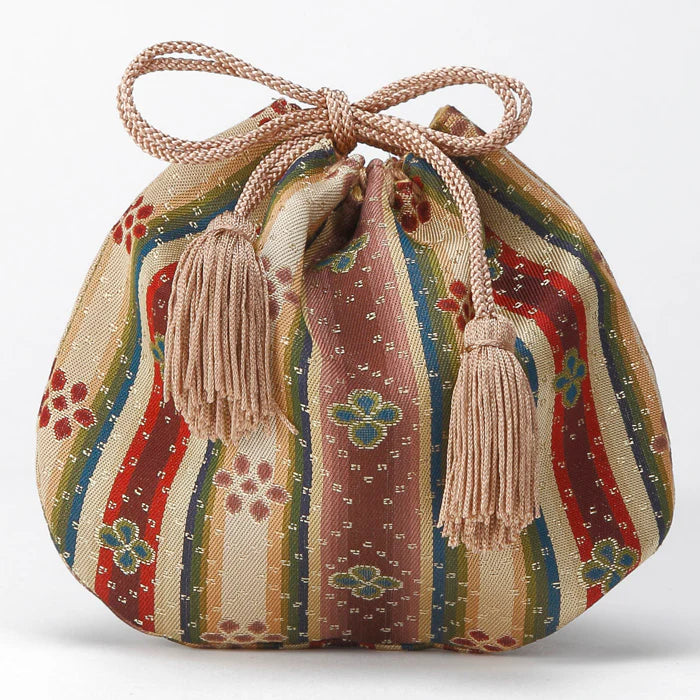 Nishijin-ori Small Drawstring Bag - Flower -, Made in Kyoto, Japan, Japanese traditional craft purse