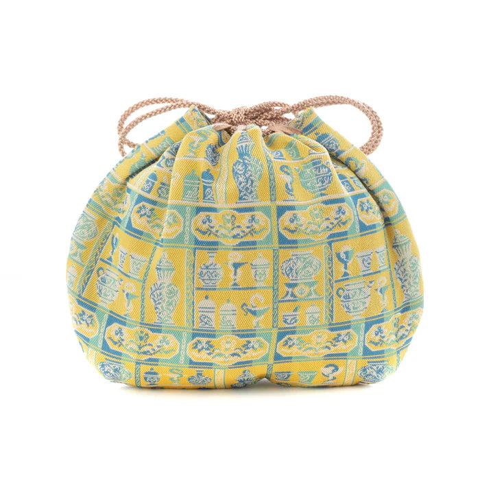 Nishijin-ori Small Drawstring Bag - Snake / Yellow -, Made in Kyoto, Japan, Japanese traditional craft purse