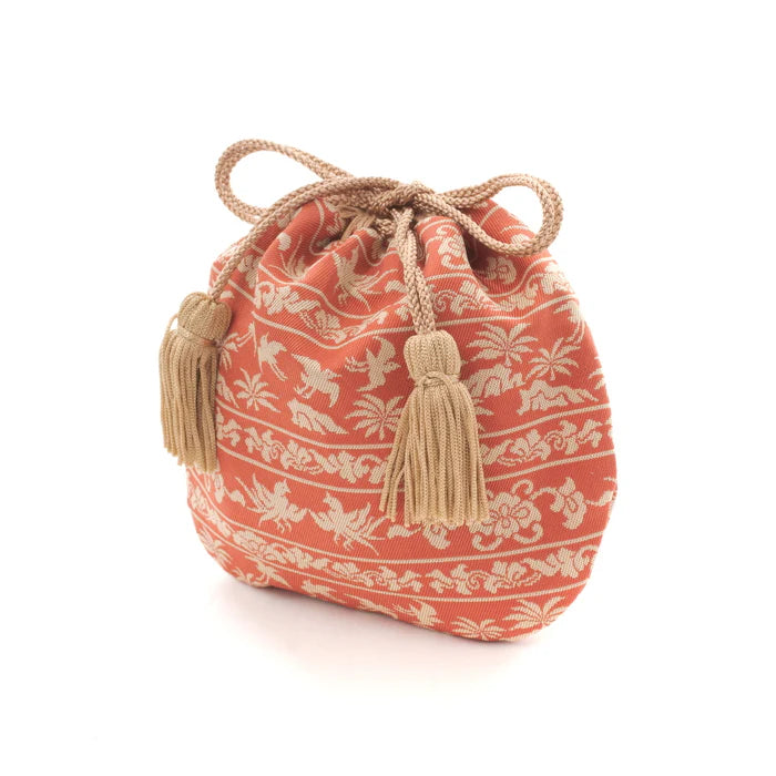 Nishijin-ori Small Drawstring Bag - Bird / Rose -, Made in Kyoto, Japan, Japanese traditional craft purse