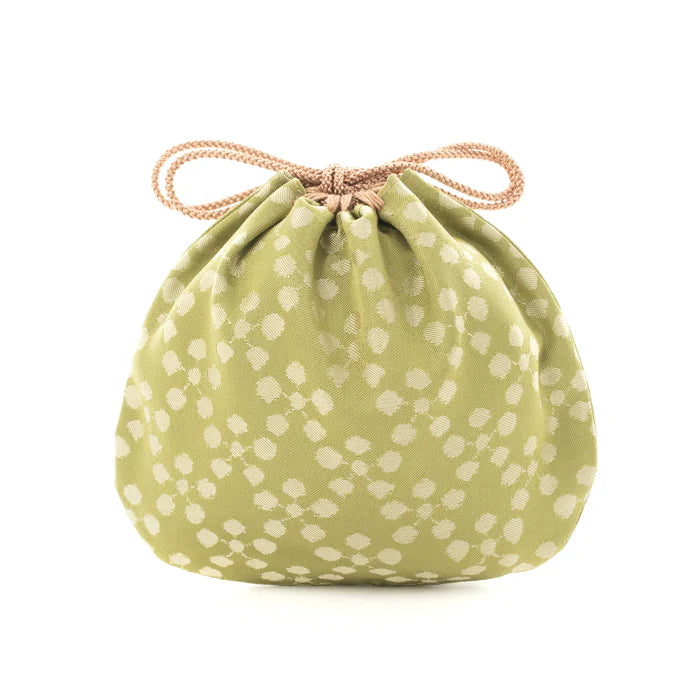 Nishijin-ori Small Drawstring Bag - Plum Blossom / Muted Greenish Yellow -, Made in Kyoto, Japan, Japanese traditional craft purse