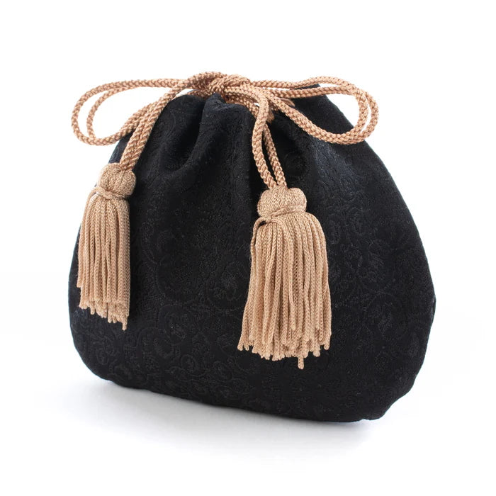 Nishijin-ori Small Drawstring Bag - Grapevine / Black -, Made in Kyoto, Japan, Japanese traditional craft purse