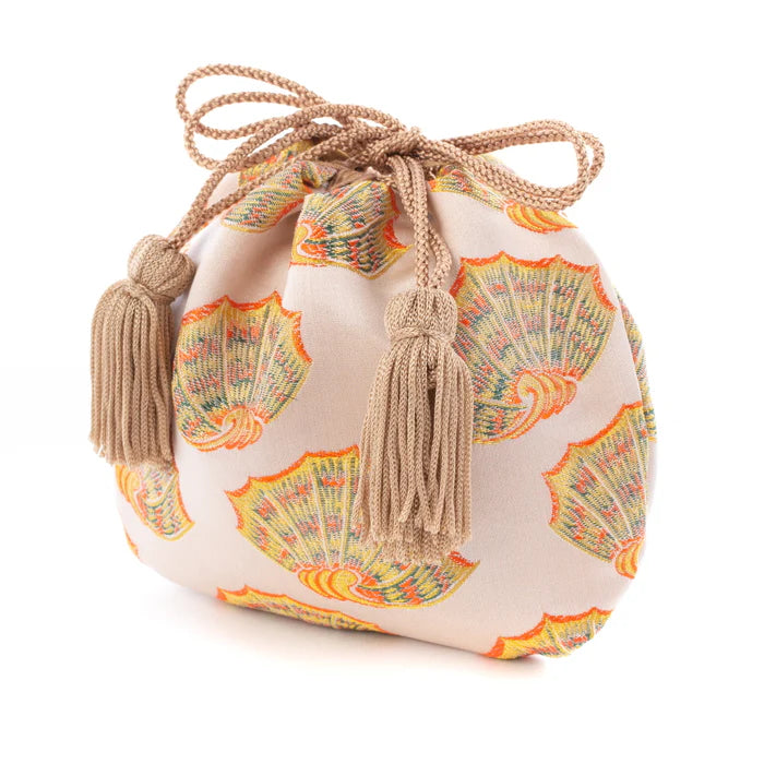 Nishijin-ori Small Drawstring Bag - Shell -, Made in Kyoto, Japan, Japanese traditional craft purse