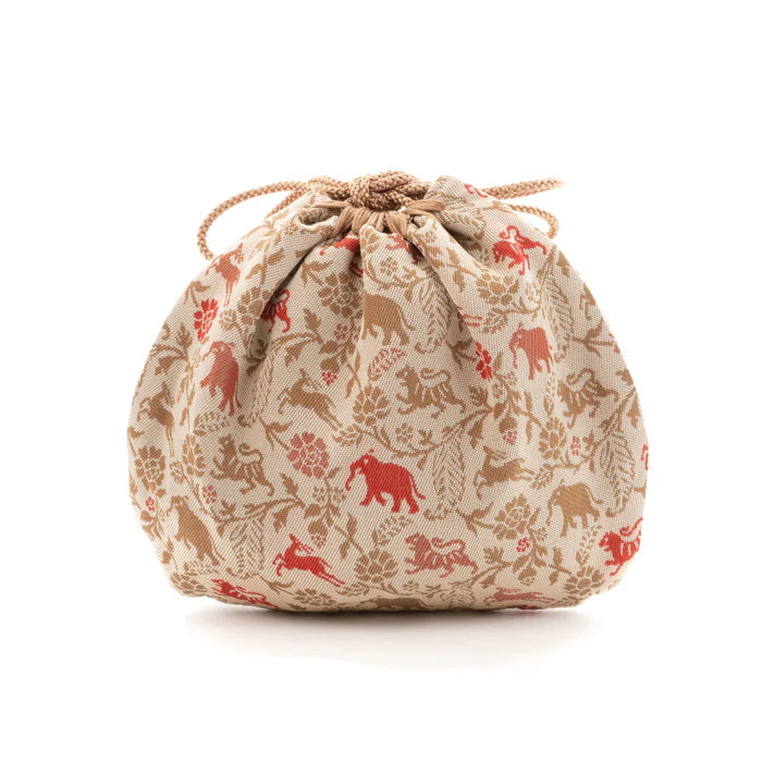 Nishijin-ori Small Drawstring Bag - Tiger / Cream -, Made in Kyoto, Japan, Japanese traditional craft purse