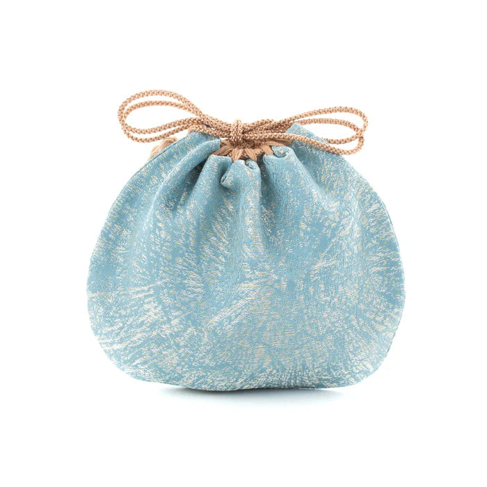 Nishijin-ori Small Drawstring Bag - Crumpled Pattern / Blue -, Made in Kyoto, Japan, Japanese traditional craft purse