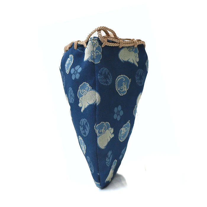 Nishijin-ori Small Drawstring Bag - Dog / Navy Blue -, Made in Kyoto, Japan, Japanese traditional craft purse