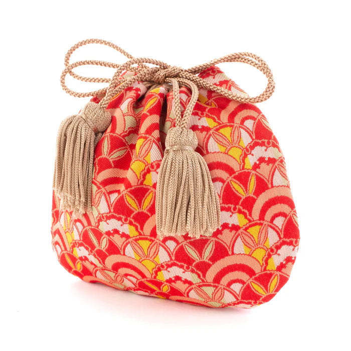 Nishijin-ori Small Drawstring Bag - Rabbit / Red -, Made in Kyoto, Japan, Japanese traditional craft purse
