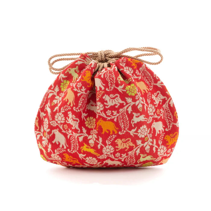 Nishijin-ori Small Drawstring Bag - Tiger / Red -, Made in Kyoto, Japan, Japanese traditional craft purse