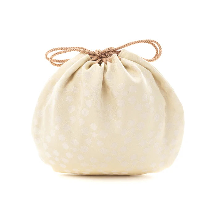 Nishijin-ori Small Drawstring Bag - Plum Blossom / White -, Made in Kyoto, Japan, Japanese traditional craft purse