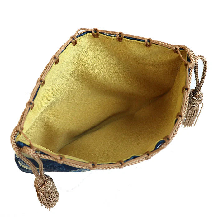 Nishijin-ori Small Drawstring Bag - Boar / Khaki Green -, Made in Kyoto, Japan, Japanese traditional craft purse