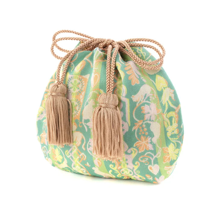 Nishijin-ori Small Drawstring Bag - A CAT IN THE LOVE-SPOON - , Made in Kyoto, Japan, Japanese traditional craft purse