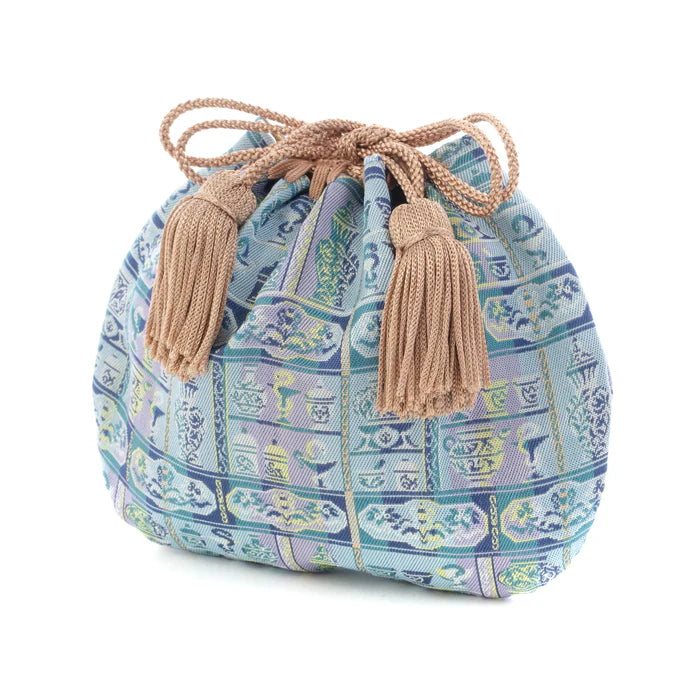 Nishijin-ori Small Drawstring Bag - Snake / Blue -, Made in Kyoto, Japan, Japanese traditional craft purse
