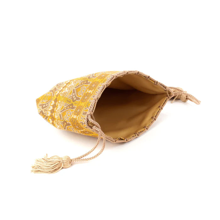 Nishijin-ori Small Drawstring Bag - Cock / Golden Brown -, Made in Kyoto, Japan, Japanese traditional craft purse