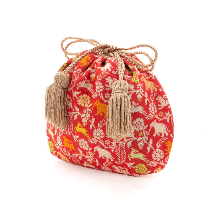 Nishijin-ori Small Drawstring Bag - Tiger / Red -, Made in Kyoto, Japan, Japanese traditional craft purse