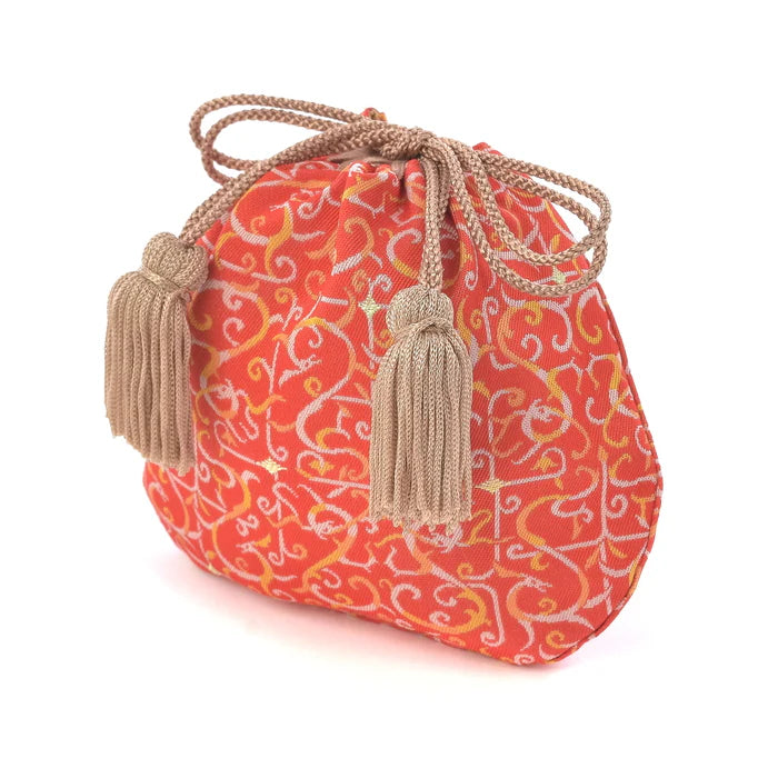 Nishijin-ori Small Drawstring Bag - Dragon / Red -, Made in Kyoto, Japan, Japanese traditional craft purse