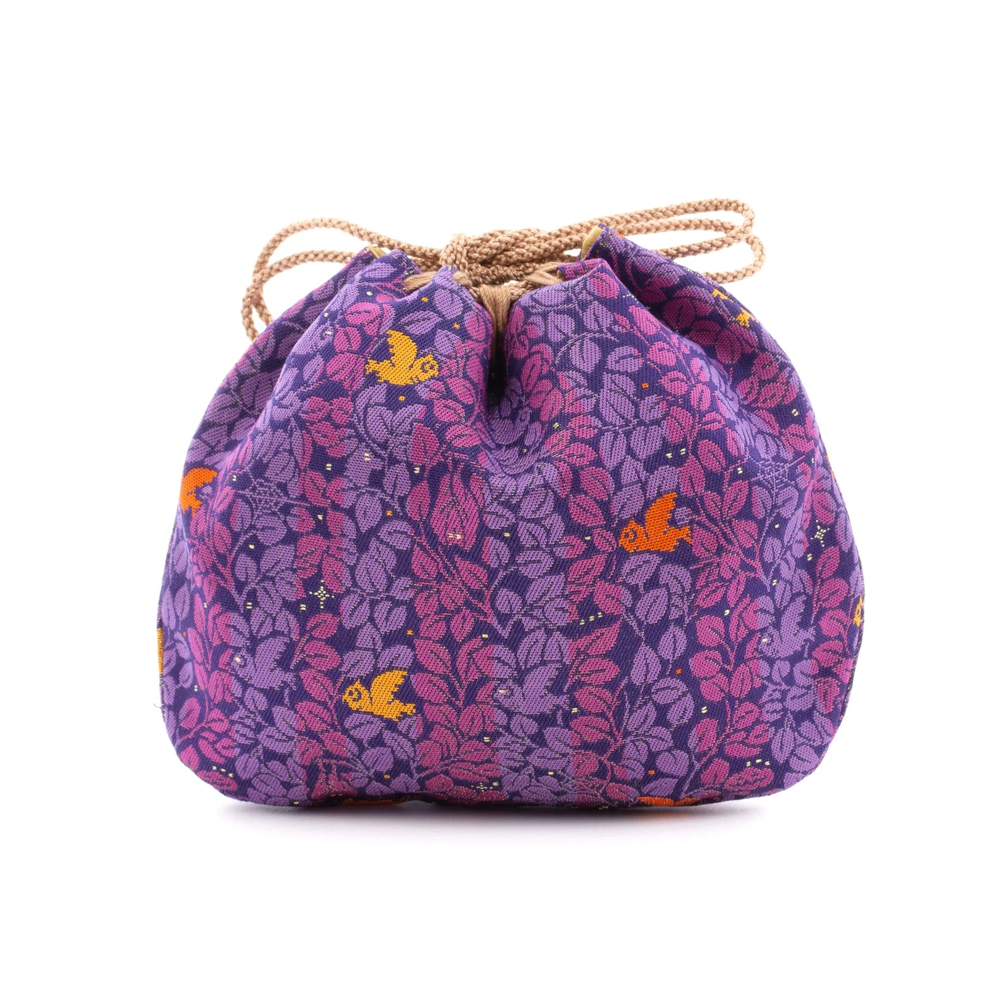 Nishijin-ori Small Drawstring Bag - Awl, hidden Bat and Cat -, Made in Kyoto, Japan, Japanese traditional craft purse