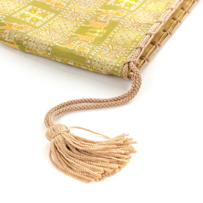 Nishijin-ori Small Drawstring Bag - Horse / Green -, Made in Kyoto, Japan, Japanese traditional craft purse