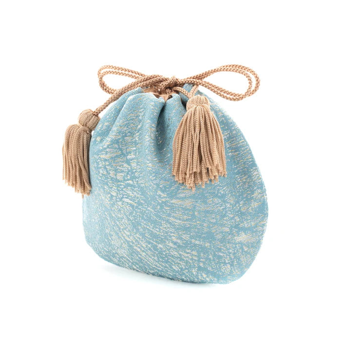 Nishijin-ori Small Drawstring Bag - Crumpled Pattern / Blue -, Made in Kyoto, Japan, Japanese traditional craft purse