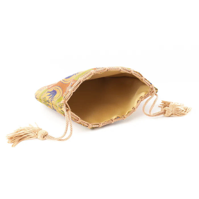 Nishijin-ori Small Drawstring Bag - Rabbit / Brown -, Made in Kyoto, Japan, Japanese traditional craft purse