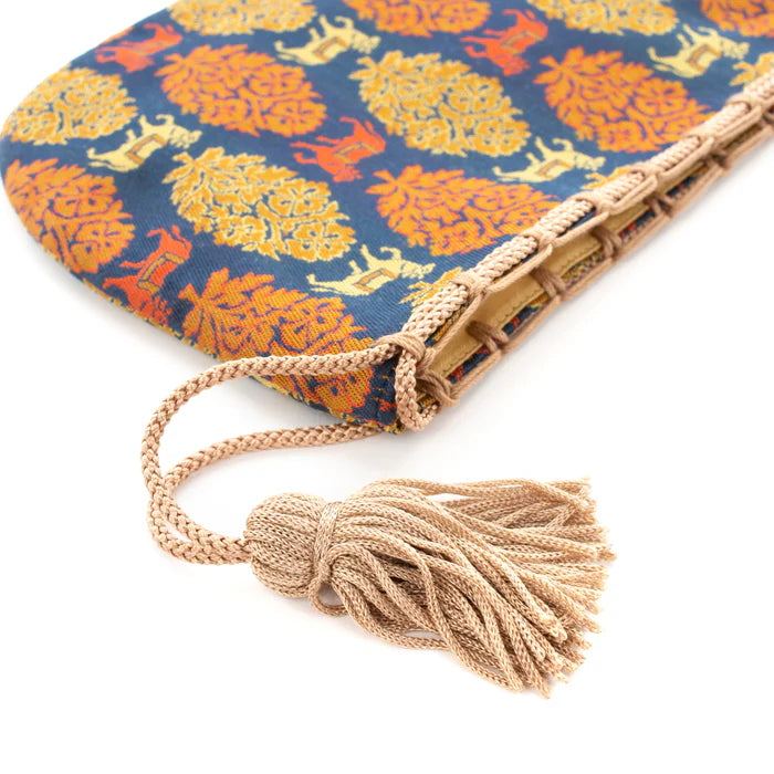 Nishijin-ori Small Drawstring Bag - Bull / Navy Blue -, Made in Kyoto, Japan, Japanese traditional craft purse