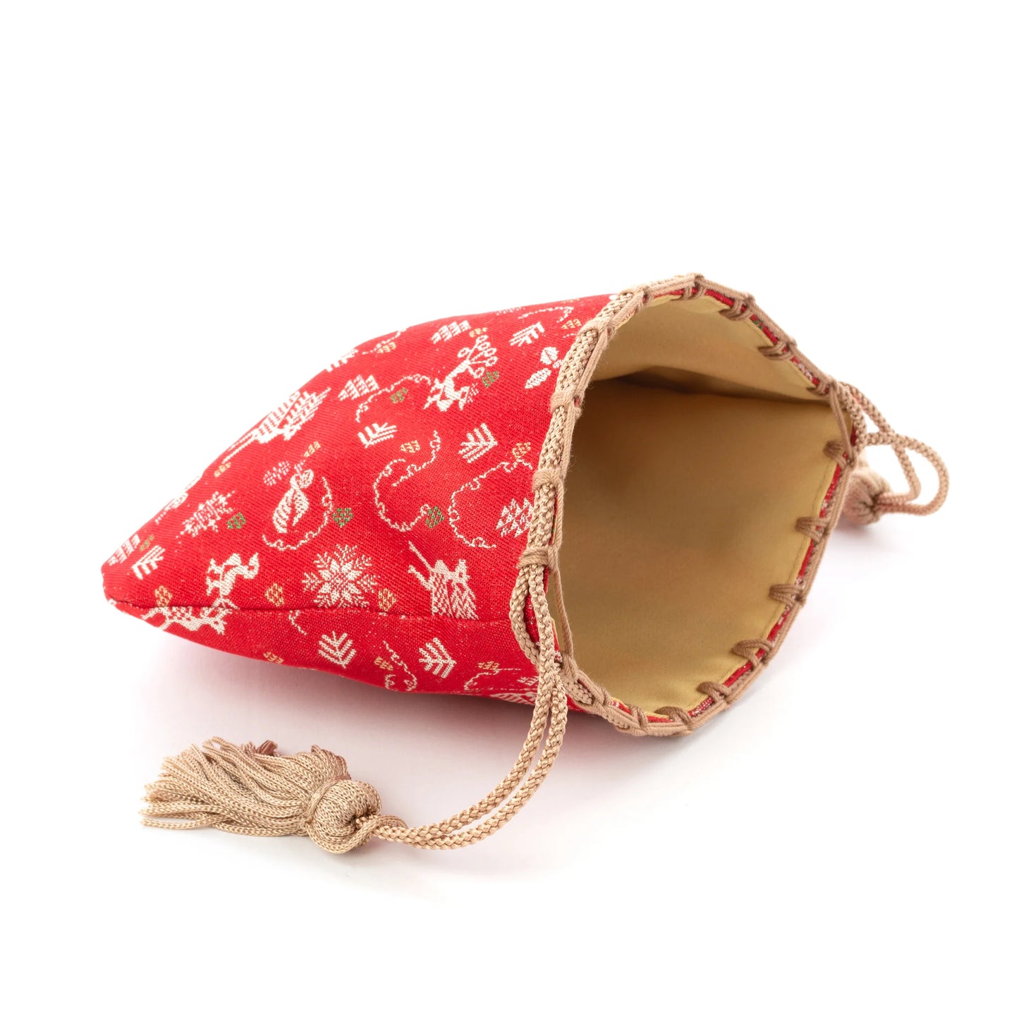 Nishijin-ori Small Drawstring Bag - Reindeer -, Made in Kyoto, Japan, Japanese traditional craft purse