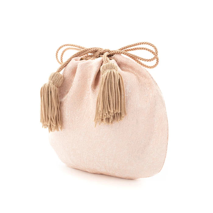 Nishijin-ori Small Drawstring Bag - Crumpled Pattern / Pink -, Made in Kyoto, Japan, Japanese traditional craft purse