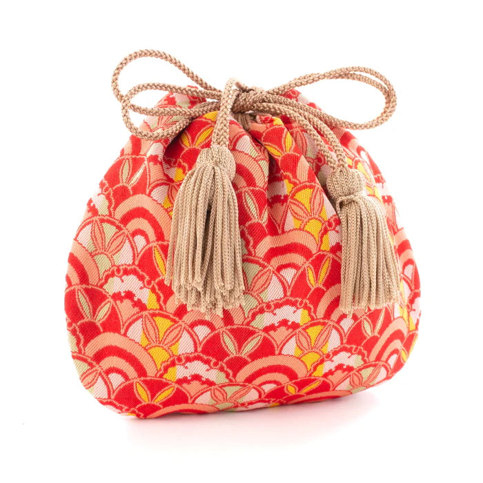 Nishijin-ori Small Drawstring Bag - Rabbit / Red -, Made in Kyoto, Japan, Japanese traditional craft purse