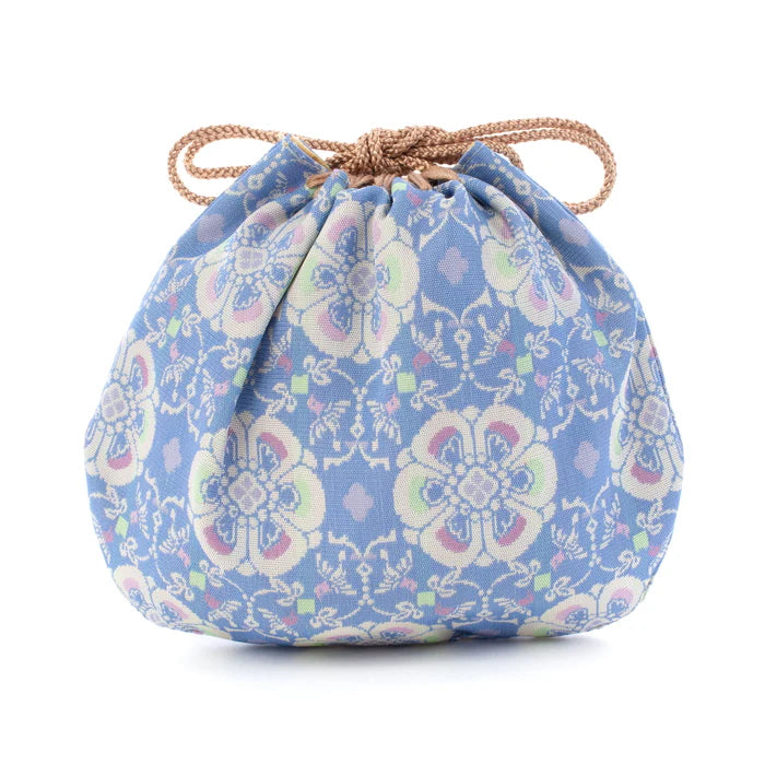 Nishijin-ori Small Drawstring Bag - Flower and Bird / Pale Blue -, Made in Kyoto, Japan, Japanese traditional craft purse